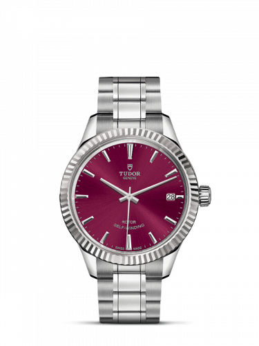 Tudor Style 34 Stainless Steel Fluted Burgundy Bracelet