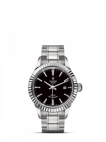 Tudor Style 28 Stainless Steel Fluted Black Bracelet