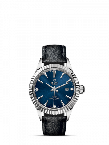 Tudor Style 28 Stainless Steel Fluted Blue-Diamond Strap
