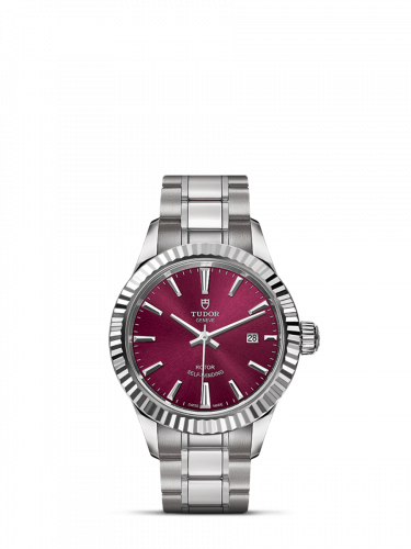 Tudor Style 28 Stainless Steel Fluted Burgundy Bracelet