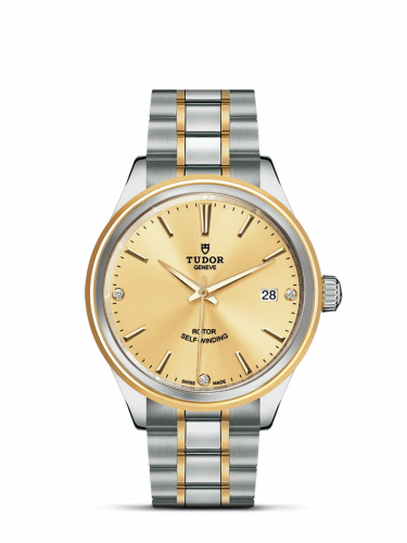 Tudor Style 38 Stainless Steel Yellow Gold Champagne-Diamond Bracelet