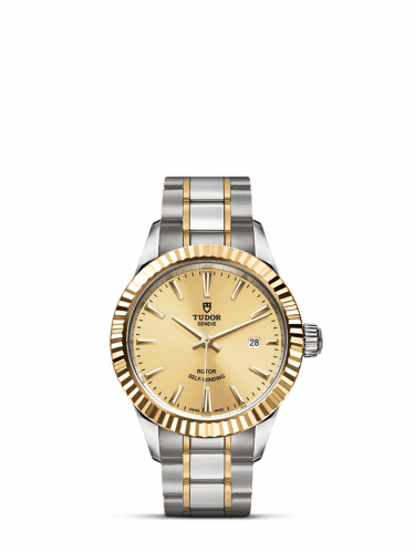 Tudor Style 28 Stainless Steel Yellow Gold Fluted Champagne Bracelet