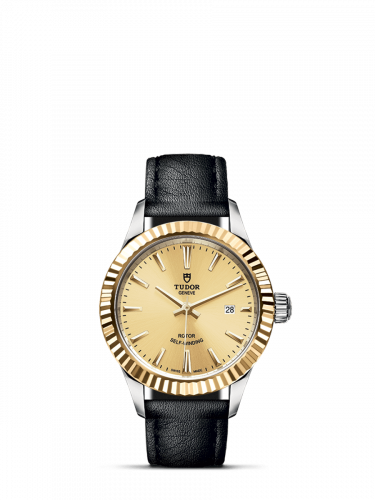 Tudor Style 28 Stainless Steel Yellow Gold Fluted Champagne Strap
