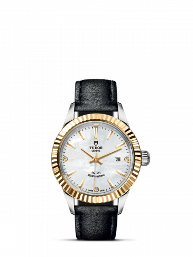 Tudor Style 28 Stainless Steel Yellow Gold Fluted MOP-Diamond Strap