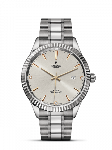 Tudor Style 41 Stainless Steel Fluted Silver-Diamond Bracelet