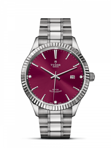 Tudor Style 41 Stainless Steel Fluted Burgundy-Diamond Bracelet