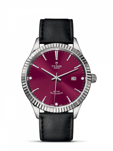 Tudor Style 41 Stainless Steel Fluted Burgundy-Diamond Strap