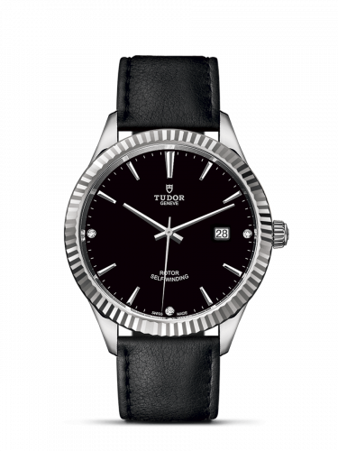 Tudor Style 41 Stainless Steel Fluted Black-Diamond Strap