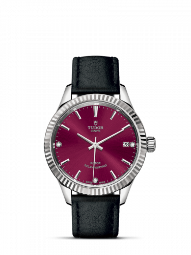 Tudor Style 34 Stainless Steel Fluted Burgundy-Diamond Strap