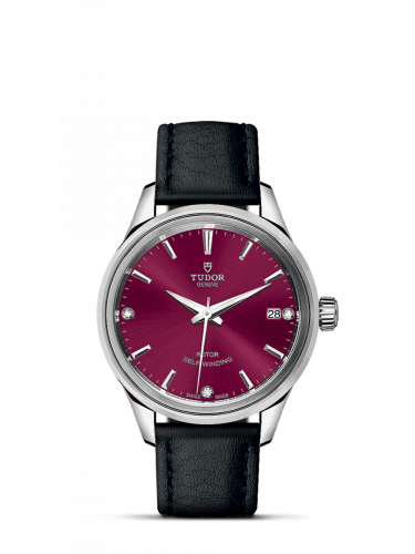 Tudor Style 34 Stainless Steel Burgundy-Diamond Strap