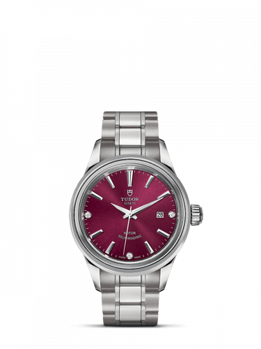 Tudor Style 28 Stainless Steel Burgundy-Diamond Bracelet