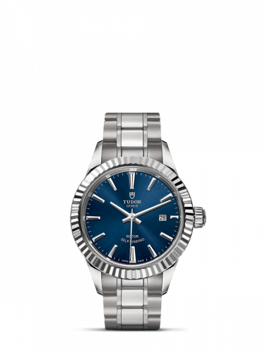 Tudor Style 28 Stainless Steel Fluted Blue Bracelet