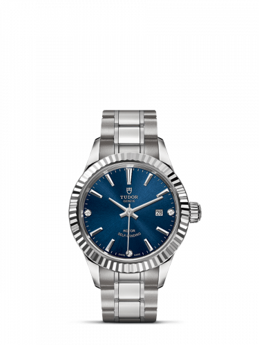 Tudor Style 28 Stainless Steel Fluted Blue-Diamond Bracelet