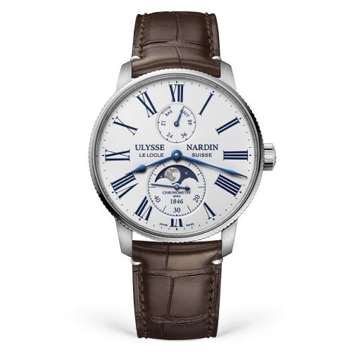 Ulysse Nardin Marine Torpilleur Moonphase Stainless Steel White Alligator