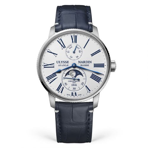 Ulysse Nardin Marine Torpilleur Moonphase Stainless Steel White Alligator