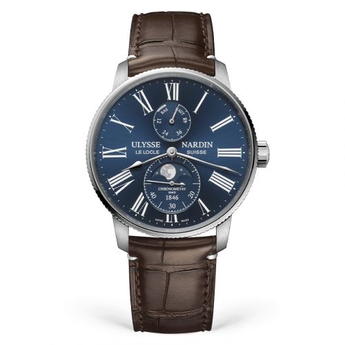 Ulysse Nardin Marine Torpilleur Moonphase Stainless Steel Blue Alligator