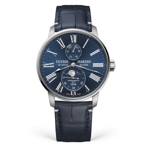 Ulysse Nardin Marine Torpilleur Moonphase Stainless Steel Blue Alligator