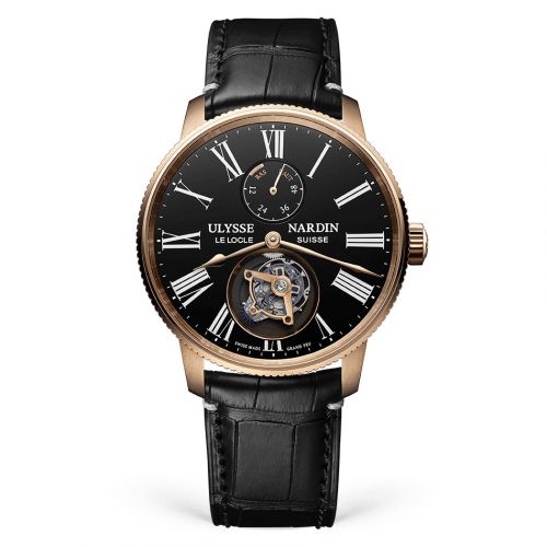 Ulysse Nardin Marine Torpilleur Tourbillon Rose Gold Black Enamel Alligator