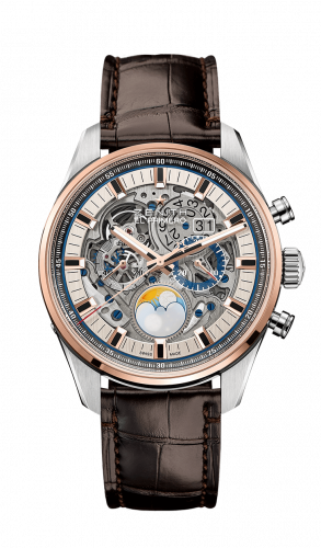 Zenith El Primero Chronomaster Grande Date Full Open Stainless Steel Pink Gold Alligator