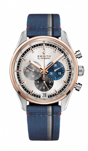 Zenith El Primero Chronomaster 42 Stainless Steel Rose Gold Silver Fabric