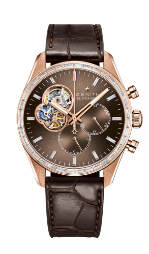 Zenith El Primero Chronomaster Open Rose Gold Diamond Brown Alligator