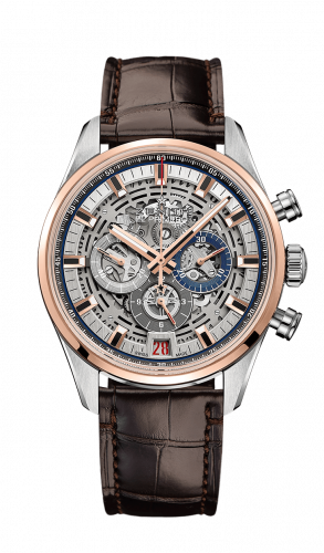 Zenith El Primero Chronomaster Full Open 42 Stainless Steel Rose Gold Strap Alligator