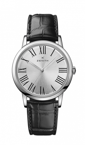Zenith Elite Classic Stainless Steel Silver Alligator