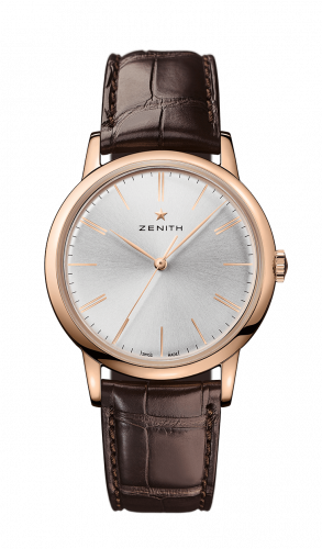 Zenith Elite Classic Rose Gold Silver Alligator