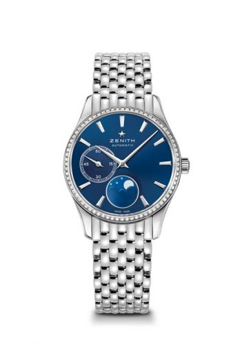 Zenith Elite Ultra Thin Lady Moonphase Blue Diamond Bracelet