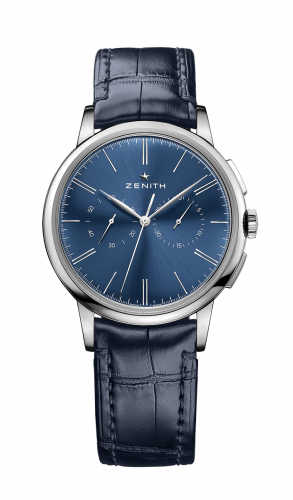 Zenith Elite Chronograph Classic Stainless Steel Blue Alligator