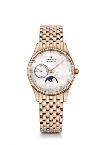 Zenith Elite Ultra Thin Lady Moonphase Rose Gold MOP Diamond Bracelet