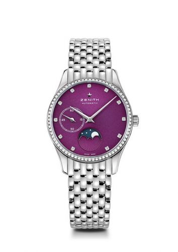 Zenith Elite Ultra Thin Lady Moonphase Purple Diamond Bracelet