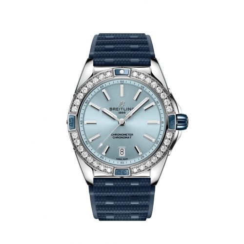 Breitling Super Chronomat 38 Stainless Steel Ice Blue Rubber Rouleaux