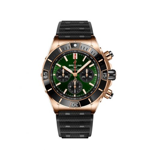 Breitling Super Chronomat B01 44 Red Gold Green Rubber Rouleaux