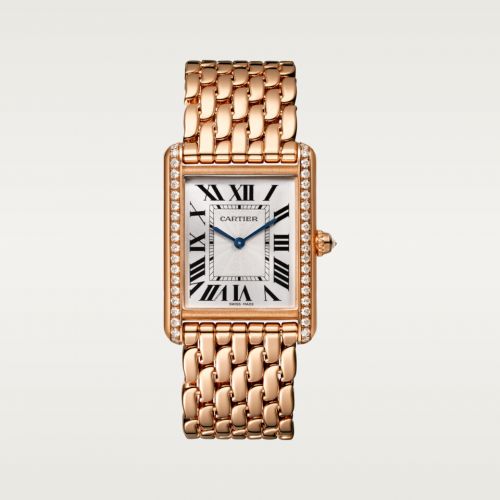 Cartier Tank Louis Cartier Large Manual Rose Gold - Diamond Silver Bracelet