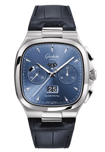 Glashütte Original Seventies Chronograph Panorama Date Blue Alligator Folding