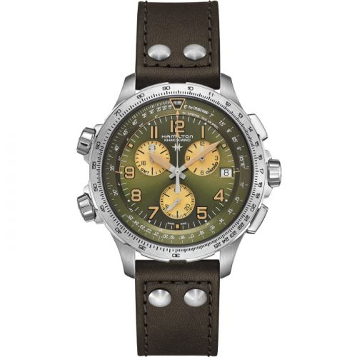 Hamilton Khaki Aviation X-Wind GMT Chrono Quartz Stainless Steel Green