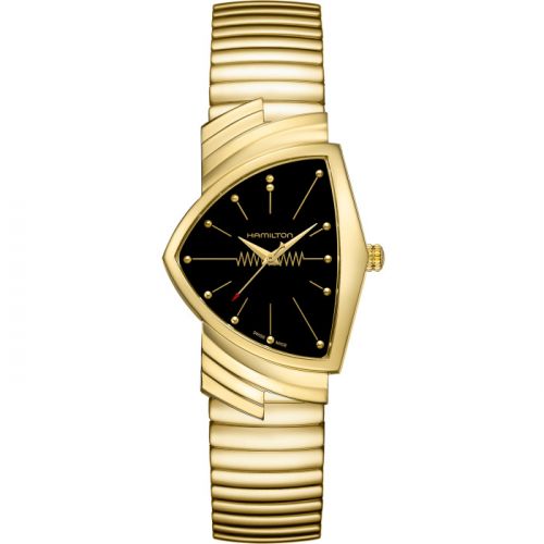 Hamilton Ventura Gents Yellow Gold Black Bracelet