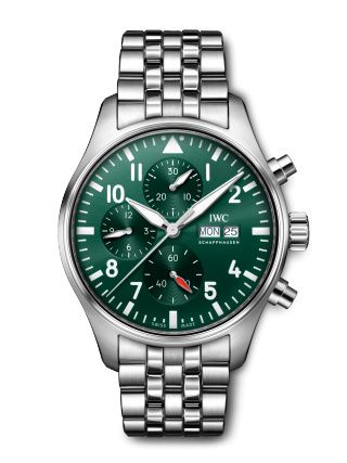 IWC Pilot's Watch Chronograph Stainless Steel Green Bracelet