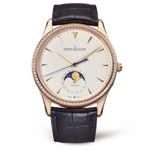 Jaeger-LeCoultre Master Ultra Thin Moon Pink Gold Diamond Eggshell Alligator
