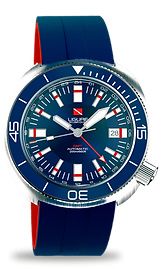 Ligure Tartaruga Scuba Diver GMT Stainless Steel Blue Rubber
