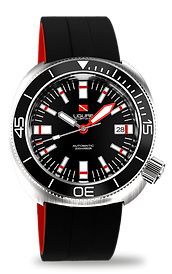 Ligure Tartaruga Scuba Diver Stainless Steel Black Rubber