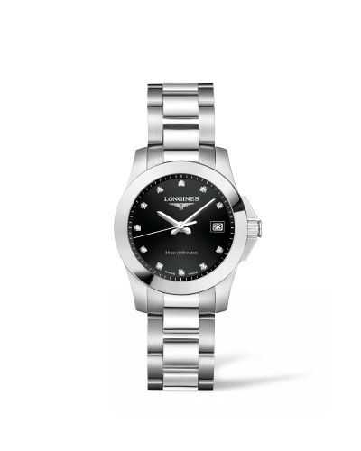 Longines Conquest Quartz 29.5 Stainless Steel Black - Diamond