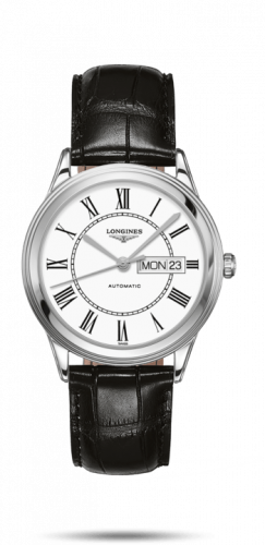 Longines Flagship 38.5 Day Date Stainless Steel White Roman Strap