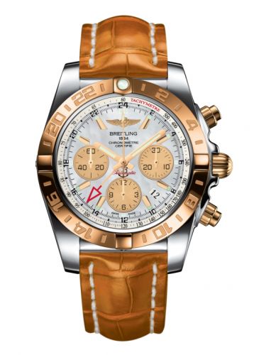 Breitling Chronomat 44 GMT Stainless Steel Rose Gold Pearl Croco
