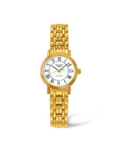 Longines Presence 25.5 Automatic PVD Gold White Roman Bracelet