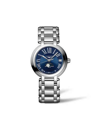 Longines PrimaLuna 30.5 Quartz Moonphase Stainless Steel Blue - Roman Bracelet