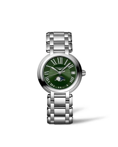 Longines PrimaLuna 30.5 Quartz Moonphase Stainless Steel Green - Roman Bracelet