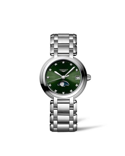 Longines PrimaLuna 30.5 Quartz Moonphase Stainless Steel Green - Diamond Bracelet