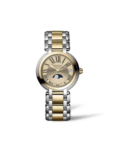 Longines PrimaLuna 30.5 Quartz Moonphase Stainless Stee - Yellow Gold Gilt - Roman Bracelet